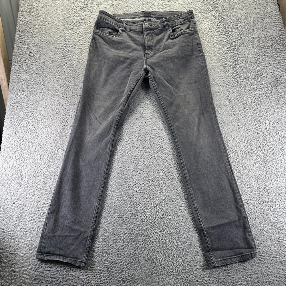 Livergy Jeans Mens 38x34 Black Denim‎ Straight Button Fly Faded Stretch Workwear
